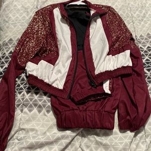 Maroon and gold hip-hop dance outfit